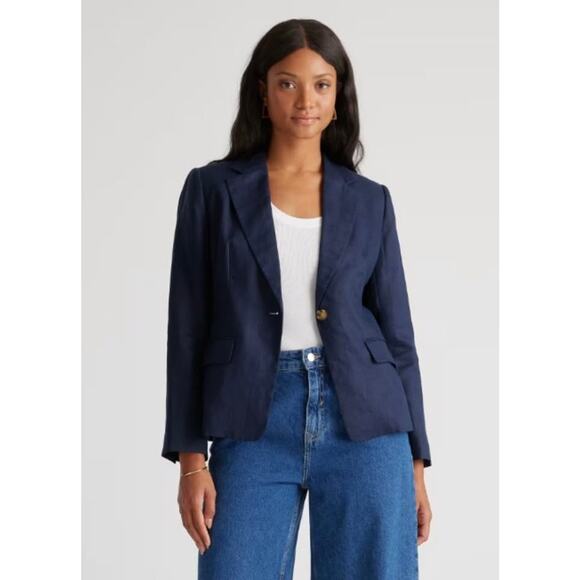 *Never Worn* Quince Navy Blue 100% Linen Blazer Women's Small (Highly Rated) - Picture 2 of 10